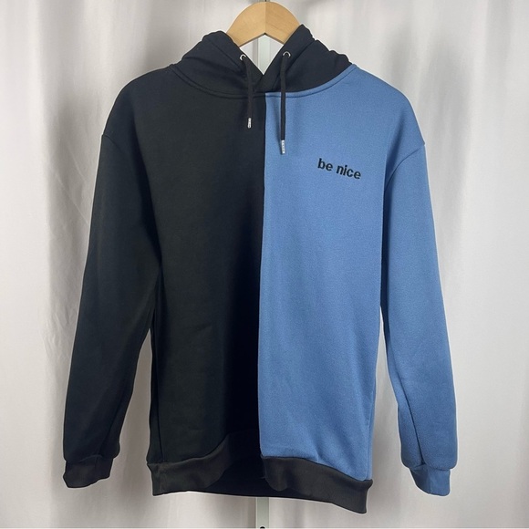 Be Nice Medium Color block Hooded Sweatshirt Hoodie Solid Streetwear Modern - Picture 1 of 5